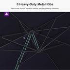PURPLE LEAF 10' × 13' Patio Cantilever Umbrella with Base Outdoor Rectangle Adjustable Offset Umbrellas with 360-degree Rotation and 8 Heavy Duty Metal Ribs for Garden Deck Pool Navy Blue