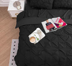 LANE LINEN Bedding Comforter Set for Split King Mattress, Soft 8 Piece Split King Bed in a Bag with 1 King Comforter, 1 King Size Flat Sheet, 2 Twin XL Fitted Sheets, 2 Pillowcases & 2 Shams - Black