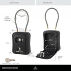 Iron Lock® Medium Key Lock Box with Code, 15-in Steel Cable Shackle (Black) | Built-in key hooks + catch tray; hangs on handles, gates, fences or a hasp; wall-mountable; dial cover; no batteries