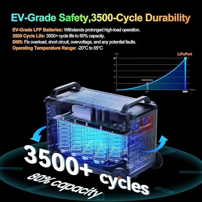 OSCAL 6000W Solar Generator Promax6000 with 2x400W Solar Panel,120V/240V Dual Voltage Portable Power Station,3600WH Lifepo4 Battery 14 Outlets,2200W 1.96H Fast Charge,for Home Backup,RV.