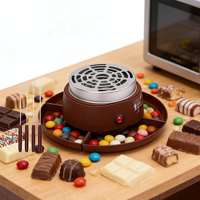 Electric Smores Maker, 2 in 1 Indoor Tabletop Roaster and Fondue Pot with 4 Stainless Steel Forks for Home Parties (US Plug 110V)