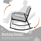 Shintenchi Outdoor 3 Piece Rocking Bistro Set, Wicker Patio Outdoor Furniture Porch Chairs Conversation Sets with Glass-Top Coffee Table for Backyard Porch Poolside Lawn, Garden,Gray