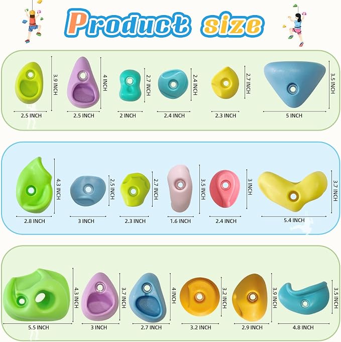 32 PCS Rock Climbing Wall for Kids,Rock Wall Climbing Holds,Adults Climbing Wall Grip Kits Holds Up to 230 lbs for Outdoor Indoor Home Playground Climbing Wall Holds（Pastel Color）