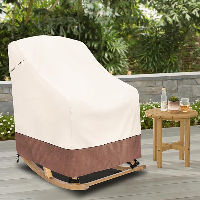 Okcool Patio Rocking Chair Cover 2-Pack,Rocking Chair Covers for Outdoor Furniture, 27''W x 34''D x 45''H Inch,Rocking Chair Covers Waterproof,Beige & Brown