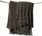 lifein Throw Blanket for Couch, Soft Boho Decor Bed Throw,Cozy Brown Knitted Chenille Small Farmhouse Lightweight Throw for Spring(Brown,50 * 60")
