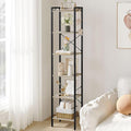 Bookshelf, Book Shelf, Industrial Bookcase with 2 Hooks, Coner Shelf Storage Organizer for Home Office, Living Room, Bedroom, Kitchen, 6-Tier Greige BC10705B