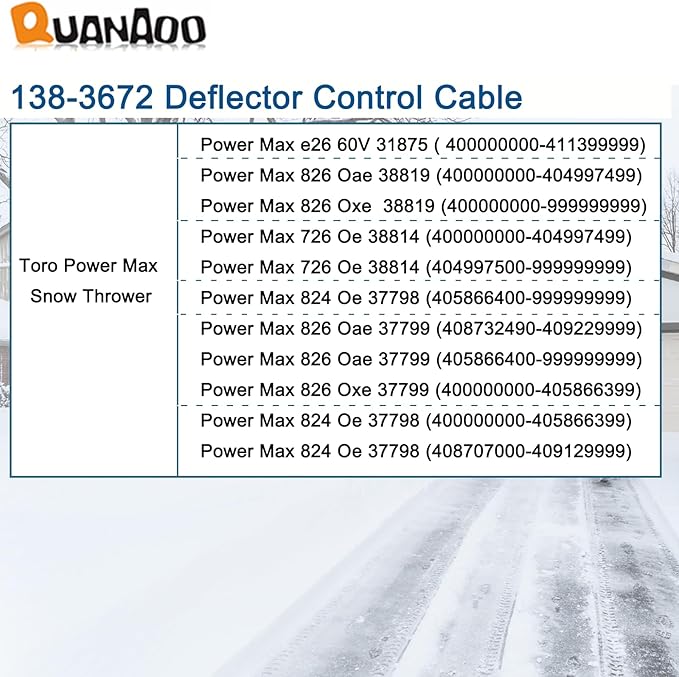 Deflector Control Cable 138-3672 for Toro 31875 37798 37799 38814 38819 Snow Thrower