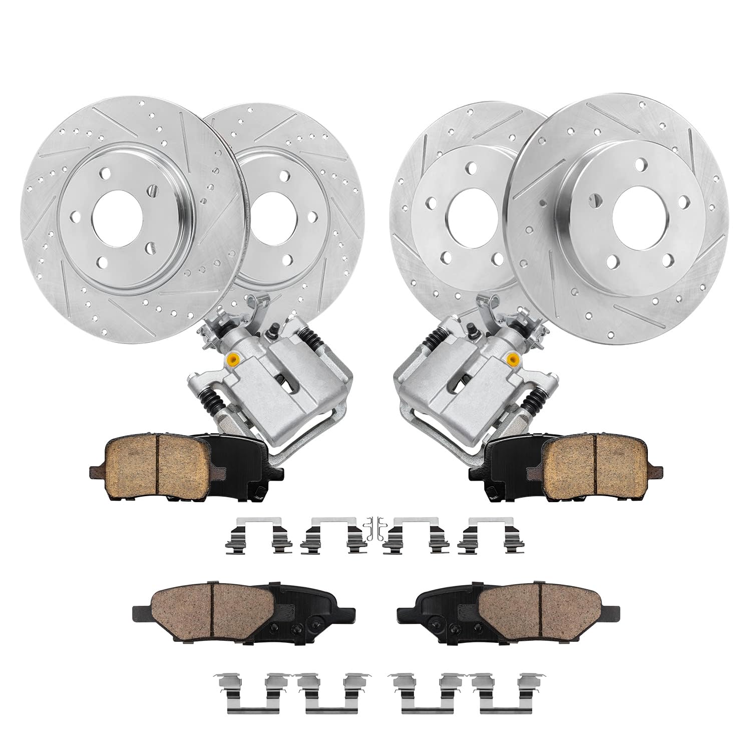 Detroit Axle - Brake Kit for Chevrolet Malibu Pontiac G6 Saturn Aura, Drilled & Slotted Brake Rotors Brakes Pads Rear Brake Cali