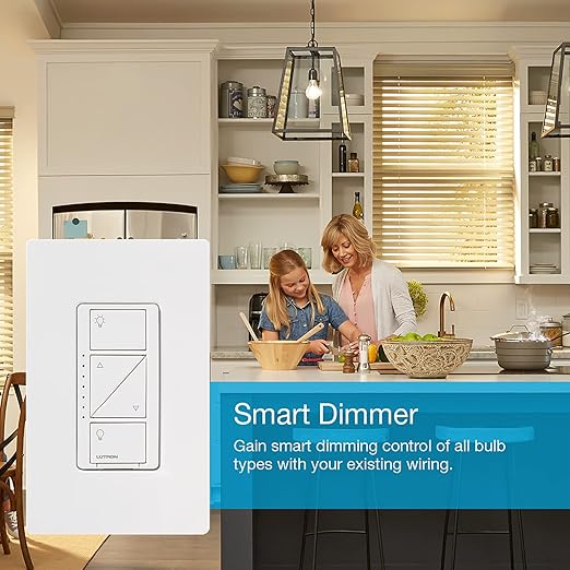 Lutron Caseta Original Smart Dimmer Switch (Lutron Smart Hub Required), for LED Lights, 150 Watt, Single-Pole/3-Way, No Neutral Required, PD-6WCL-WH 4-PACK, White, 4 Pack