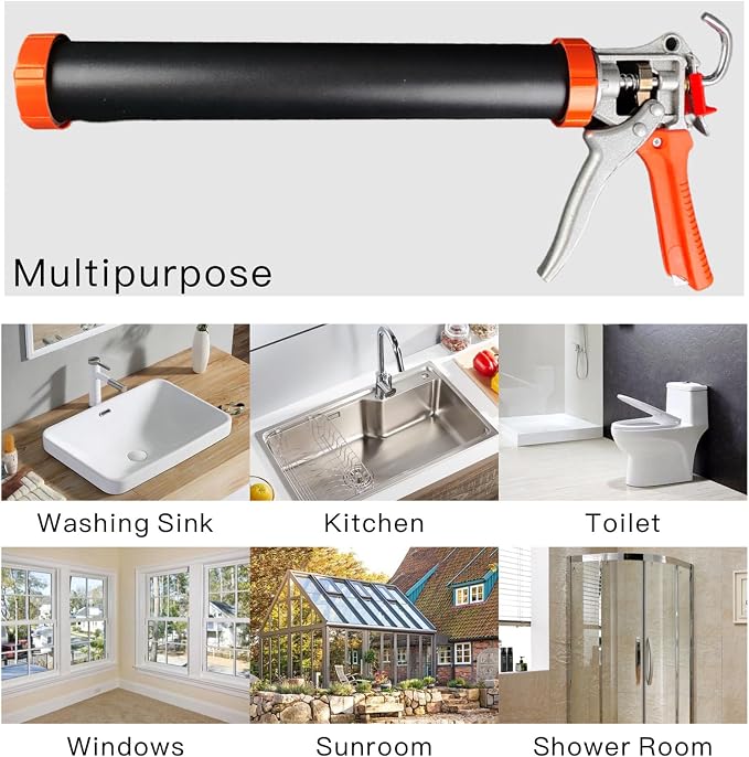 Sausage Caulking Gun,20 oz Sausage Foil Pack/10 oz Cartridge Adhesive Dual-Purpose,18:1 Thrust,15” Aluminum Sealant Manual Caulk Gun Kit With 6 Cone Nozzles (1 Pack)