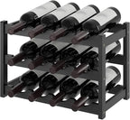 Wine Rack，Bamboo Wine Storage Cabinet Shelf，Countertop Wine Shelf- Freestanding Wine Holder for Kitchen & Pantry (Black, 3-Tier)