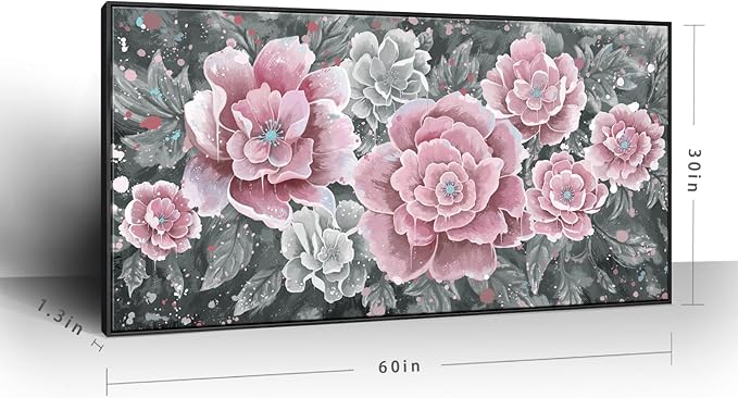 Oversized Framed Wall Art, Pink Flower Canvas Print Modern Pink & Grey Peony Blossom Artwork Extra Large Wall Picture Floral Decor for Living Room Bedroom Dining Room Office Home Decor