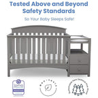 Delta Children Abby Convertible Crib 'N' Changer, Grey + Serta Perfect Slumber Dual Sided Recycled Fiber Core Crib and Toddler Mattress (Bundle)