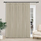 Macochico Extra Wide Full Blackout Linen Curtains for Sliding Door Beige Pinch Pleated Linen Curtains 96 Inches Long for Bedroom Living Room Farmhouse with Tieback 120”Wx96”L 1 Panel