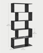 VASAGLE Bookshelf, 5-Tier Bookcase, Tall Display Shelf, Freestanding Storage Shelf, Room Divider, for Home Office, Living room, Bedroom, Study, Ebony Black ULBC062T56