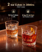 ecozy 2" Large Ice Cube Maker with CrystalFlux Technology, 2 pcs in 30 Mins with Eco Mode, 72 pcs/Day, 24H Timer, Clear Square Ice Machine with Self-Cleaning, Enhanced Insulation for Whiskey Bar | Square Ice 72 pcs / Day, Self-Cleaning for Whiskey Bar
