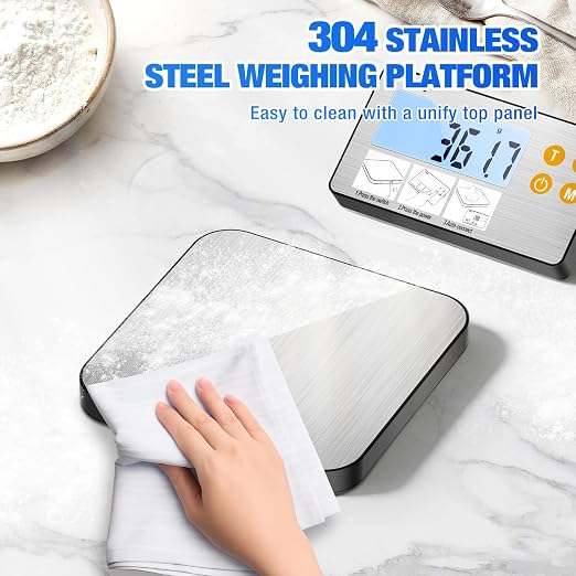 Rechargeable Split Food Scale, Diyife 33lb Digital Kitchen Scales with Split Display, 1g/0.1oz High Accurate, Food-Grade 304 Stainless Steel, 7 Units, Backlit LCD, for Cooking, Baking, Meal Prep