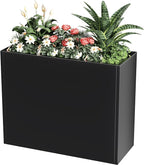 Tall Metal Planter Box for Outdoor Plants 36"L x 12"W x 26"H, Heavy Duty Steel Large Rectangular Planter Box with Removable Insert Shelf, Modern Décor for Tall Plants, Trees, Flowers (Black)