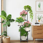 TOSKING 5 Tier Tall Plant Stand Indoor Outdoor, Heavy Duty Corner Shelf for Plants & Decor, Space Saving 3.9FT Metal Flower Pot Stand for Balcony, Garden, Living Room, Patio (Black, 47in)