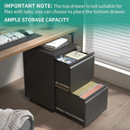 2 Drawer Mobile File Cabinet with Lock,Under Desk Metal Filing Cabinet for Home Office,Metal Small Rolling File Cabinet with 2 Keys for Legal/Letter/A4 Size Fully Assembled Except Wheels (Black)