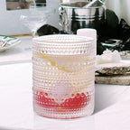 Set of 4 Hobnail Drinking Glasses, 12oz, Vintage Jupiter Drinking Glasses,Embossed Old Fsahioned Glassware for Beer,Water,Juice,Cocktail,Whiskey,Gift (Clear, Small)