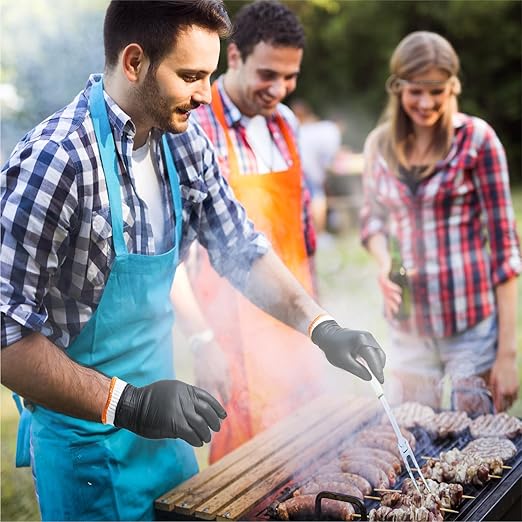 ANBOSON BBQ Gloves Disposable, Heat Resistant Grilling Gloves for Cooking | 6Mil Disposable Nitrile Gloves-100Ct & 4 Cotton Liners for BBQ, Grill, Smoker, Cooking, Food Prep, Catering, Large, Black
