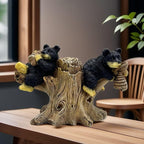 2 Black Bears on Branch Statue Figurine Sculpture Resin Collectible Gifts for Bear Lover Office Home Decor Desk Accessories Decoration Garden Figurines Outdoor Decor