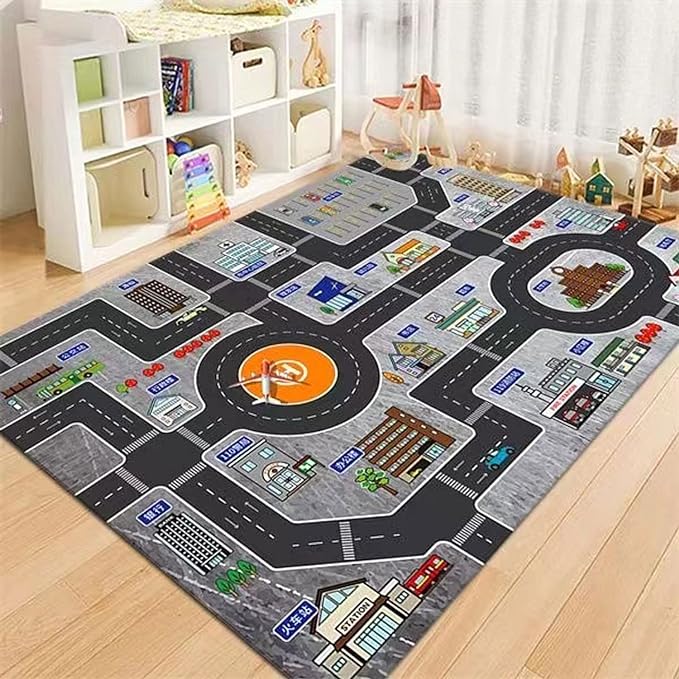 Kids Rug Play Mat Great for Playing with Cars and Toys,Educational Kid Road and Traffic City Life Carpet,Children Baby Fun Throw Rug for Bedroom Play Room,31X63Inch/80X160CM