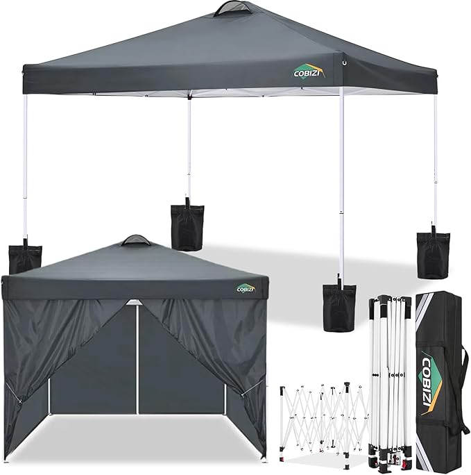 COBlZI 10x10 Pop Up Canopy Tent with 4 Removable Sidewalls，Waterproof Commercial Easy Adjustable Gazebo Tent with Air Vent, 4 Sandbags，4 Stakes & 8 Ropes（Tents for Party/Exhibition,Grey