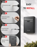 Uniclife Wall Mount Mailbox for Outside, Large Locking Mailbox, Black | Security Mail Box with Combination Lock, Safe Key Drop Box, Post Box, Steel Cash Drop Box for Home Office School