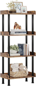 Bookcase 4 Tier Bookshelf, Vintage Small Bookshelf for Small Spaces, Wooden Book Shelf Small Bookcase for Living Room Bedroom
