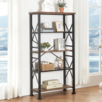 HOMBAZAAR Bookshelf, 5-Tier Industrial Bookshelf, Etagere Bookcases and Bookshelves, Tall Bookshelf Storage Organizer, Freestanding Bookshelf for Living Room, Bedroom and Home Office, Brown