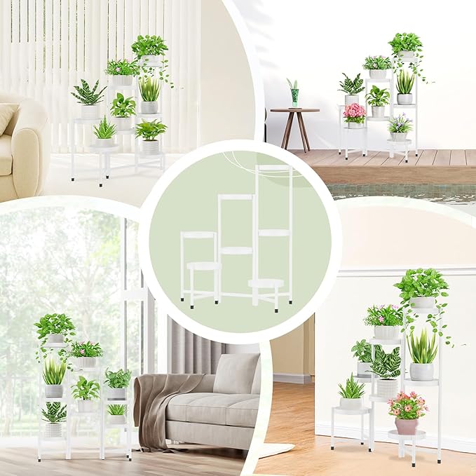 iDavosic.ly Plant Stand Indoor Outdoor, 7 Tier Corner Metal Flower Display Holder Shelf, Folding Tall Orchid Rack for Patio Balcony Porch Garden Living Room House, White