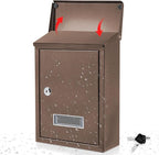Amylove Weatherproof Mail Boxes with Key Lock, Security Locking Wall Mount Metal Mailbox with Slot for Outside, Large Capacity for Mail, Packages, Donations, Voting 11.8 H x 8.3 L x 2.8 W, Brown