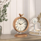 Vintage Table Clock with Bird, European Antique Style Gold Mantel Clocks, Desk and Shelf Decor Clock, for Farmhouse, Bedside, Living Room, Bedroom, Gift (9" H x 6.5" W)