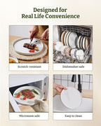 Famiware Nebula Dinnerware Set with Pasta Bowls, Service for 4 (16pcs), Fine Stoneware Plates and Bowls Sets, Microwave and Dishwasher Safe Dishes Set, White