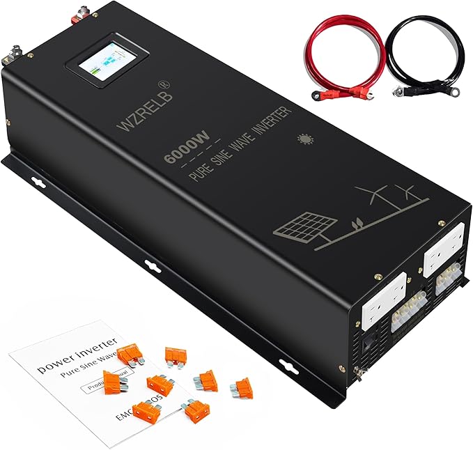 WZRELB Split Phase Power Inverter 6000W 36V Pure Sine Wave Inverter,Peak 12KW, 36VDC to 120V/240VAC,High Efficiency up to 91.6%,LCD Display, high Frequency Inverter for Off Grid System