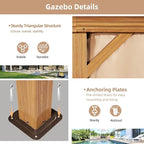MELLCOM 10' x 12' Hardtop Gazebo, Wooden Finish Coated Aluminum Frame Gazebo with Galvanized Steel Double Roof, Outdoor Permanent Metal Pavilion with Curtains and Nettings for Patio, Lawn & Garden