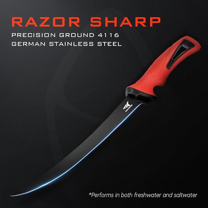 KastKing Intimidator 9'' Fillet Knife and Honing Rod, Fishing Gear for Men | Ultra-Sharp G4116 German Stainless-Steel Blades, Non-Slip Handle, Corrosion-Resistant, Protective Sheath, Fishing Knife
