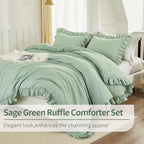 Andency Sage Green Comforter Set King, 3 Pieces Vintage Farmhouse Shabby Chic Ruffle Comforter, Lightweight Soft All Season Microfiber Down Alternative Bedding Comforter Set (104x90Inch, Green)