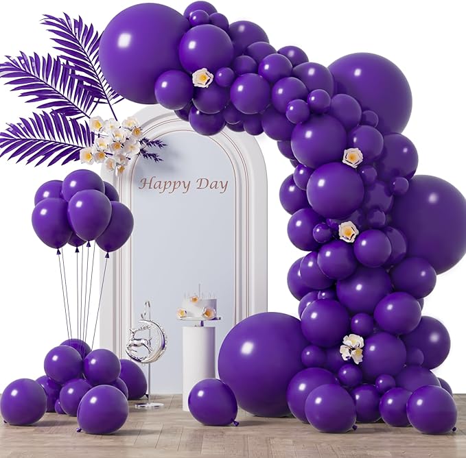 130pcs Dark Purple Balloons Different Sizes 18" 12" 10" 5" Party Latex Balloons for Birthday Halloween Graduation Baby Shower Anniversary Party Decorations