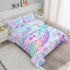Datura home Bedding Comforter Set Rainbow Purple Mermaid Tail Printed Comforter Set with 1 Comforter and 2 Pillowcases for Girls Bedroom All Season(Rainbow Purple Twin)