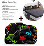 6 Pieces Gamer Comforter Set for Boys Gaming Bedding Set Queen Size,Video Game Controller Comforter for Boys Kids Adult 3D Gamepad Microfiber Bedding Sets 6 Pieces Bed in A Bag Sets3011,Queen