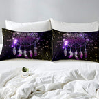 Erosebridal Dream Catcher Feather Comforter Set, Bohemian Mandala Down Comforter Twin Size for Kids Girls Boys, Starry Sky Galaxy Bedding Set Boho Tie Dye Exotic Flower Quilted Duvet, Purple