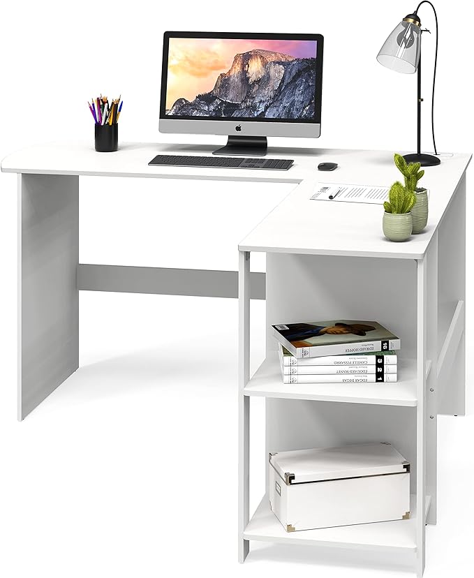 SHW L-Shaped Home Office Wood Corner Desk, White