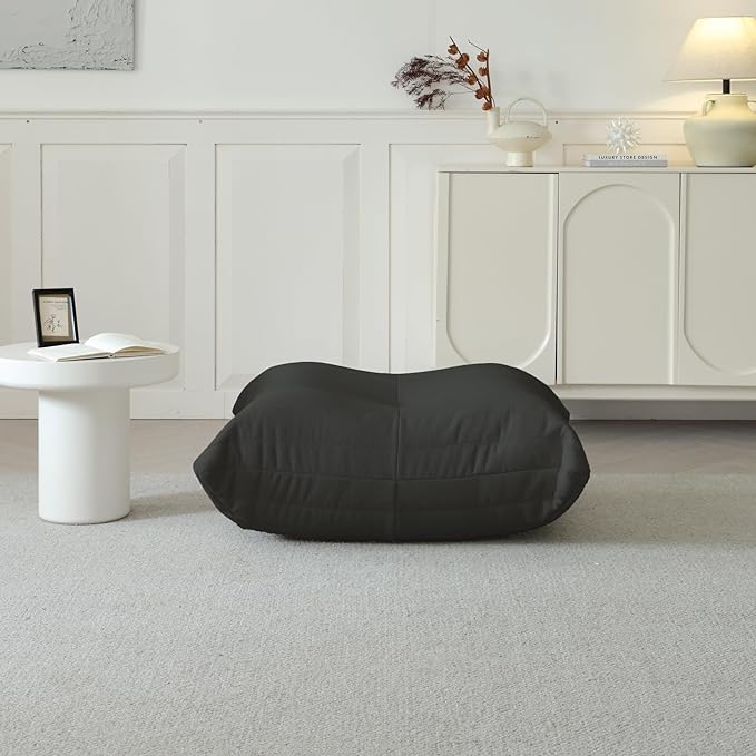 Luxury Ottomans, Modern Square Foot Rest for Sofa Couch Chair, Lazy Floor Seating, Fireside Bean Bag Chair, Tatami Sofa Lounger for Living Room, Bedroom, Office, Black