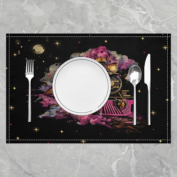 Feelyou Train Placemats Set of 4 Transportation Vehicle Table Mats Cartoon Train Transportation Place Mat for Kitchen Dining Table Party Decor Indoor Outdoor 18"x12" Cute