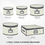 5 Pack China Storage Containers Set (Beige) - Sturdy Quilted Wine Glass & Dish Storage with Dividers - Compact Size