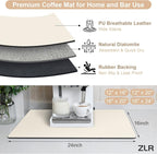 ZLR Large Coffee Bar Mat for Coffee Station, 16"x24" XL, Creamy | Oversized Counter Protector, Absorbent Dish Drying Mat, Fits Espresso, Grinder, Frother & Cup Display, Hides Stains
