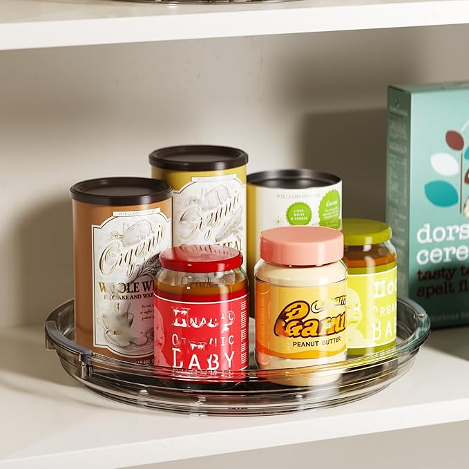 LAMU 2 Pack Lazy Susan Turntable Organizer for Cabinet, 10.6'' 9.25'' Condiment Organizer for Refrigerator, Kitchen Pantry, Medicine Cabinet Organizer, Spices Rack Organization, Bathroom, Grey